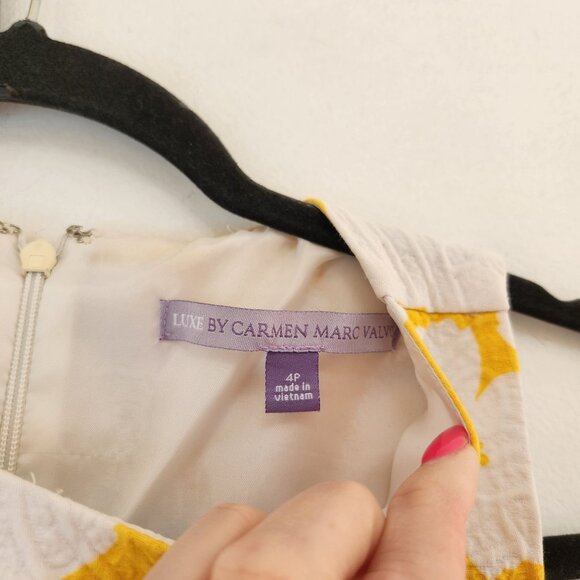 Luxe by Carmen Marc Valvo Yellow Sleeveless Summer Dress Floral Brocade 4P - Picture 7 of 9